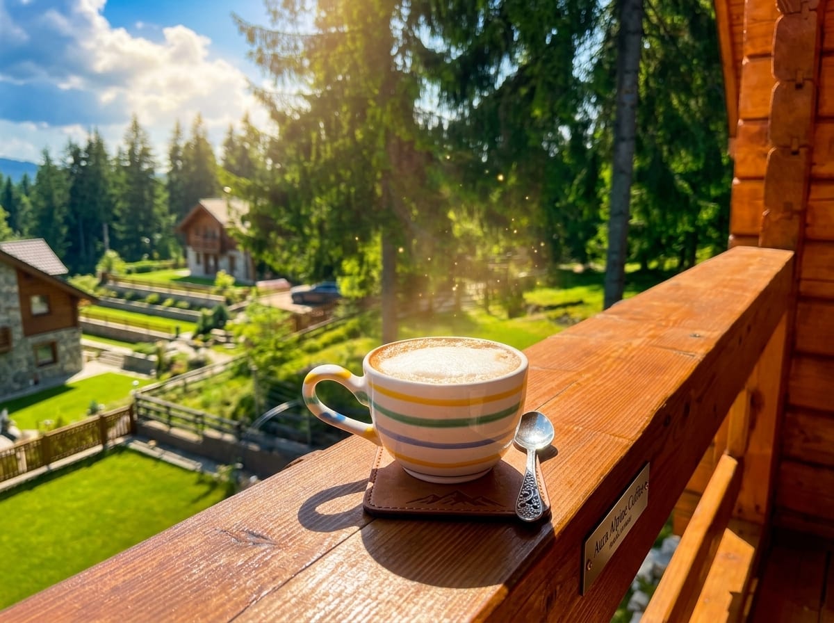 Cești de cafea pe masă, lemn rustic